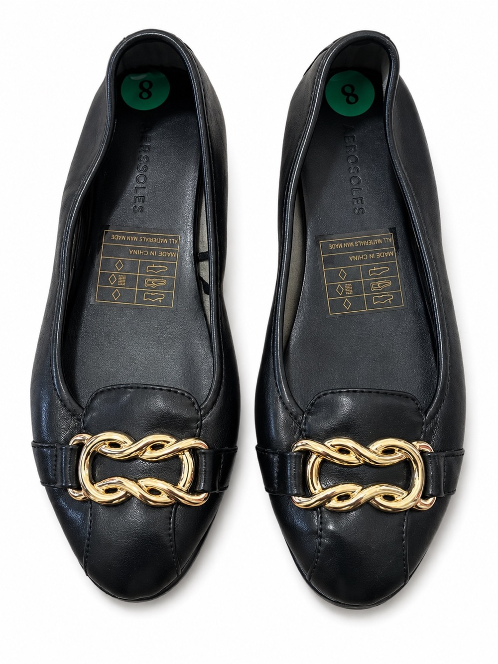 Aerosoles Women’s Size 8 Black Loafers Gold Chain Accent Comfort Flats Shoes